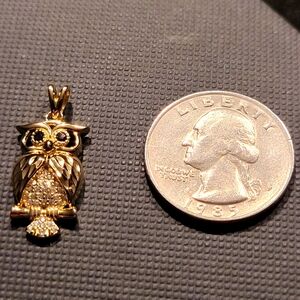 14k gold over 925 Sterling Silver stamped Owl pendant
